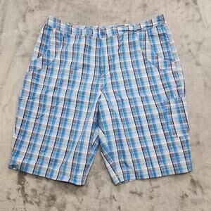 Vintage 90s Basic Editions Shorts Women L Blue Plaid Cotton Cargo Utility Casual